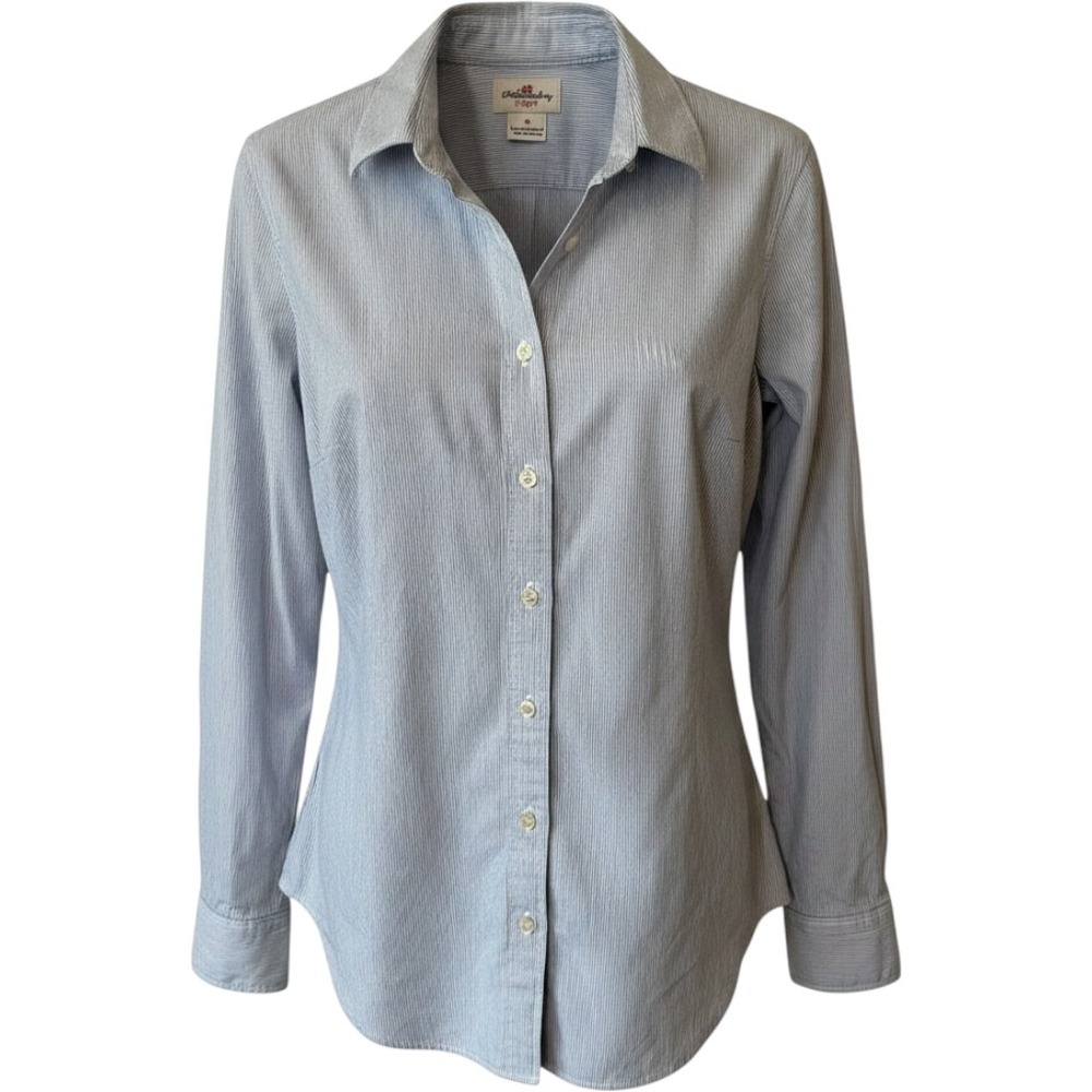 J.Crew Women Cotton Button Down Shirt S Blue Pinstripe Haberdashery Preppy Work